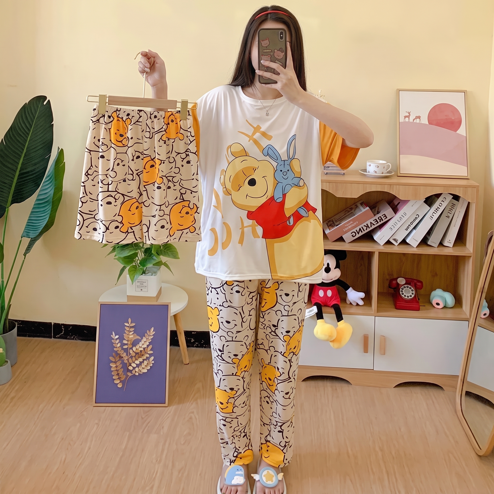 3 Piece Teddy Love Nightwear Set for Women – Soft Cotton Jersey Shirt, Trouser & Shorts Loungewear
