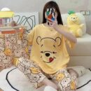 Women wearing teddy bear print 3 piece cotton jersey nightwear set