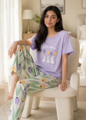Cute Bunny Printed Night Suit for Women – Soft & Comfortable Sleepwear Set